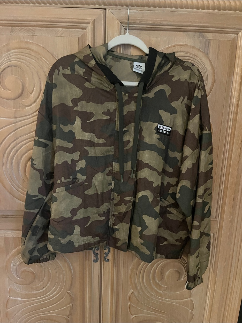 Adidas  Camo Hooded cropped Jacket - Green/Brown